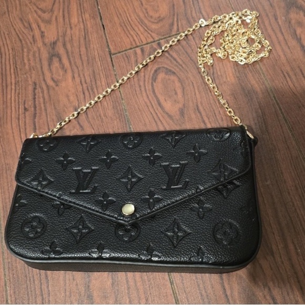 Louis Vuitton Black Monogram Clutch with Gold Chain